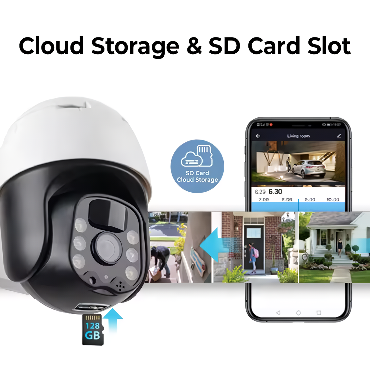 2 modes of storage - cloud and sd card for SpyWfi Solar PTZ Auto Tracking Night Vision Security Camera 2K UHD WiFi 