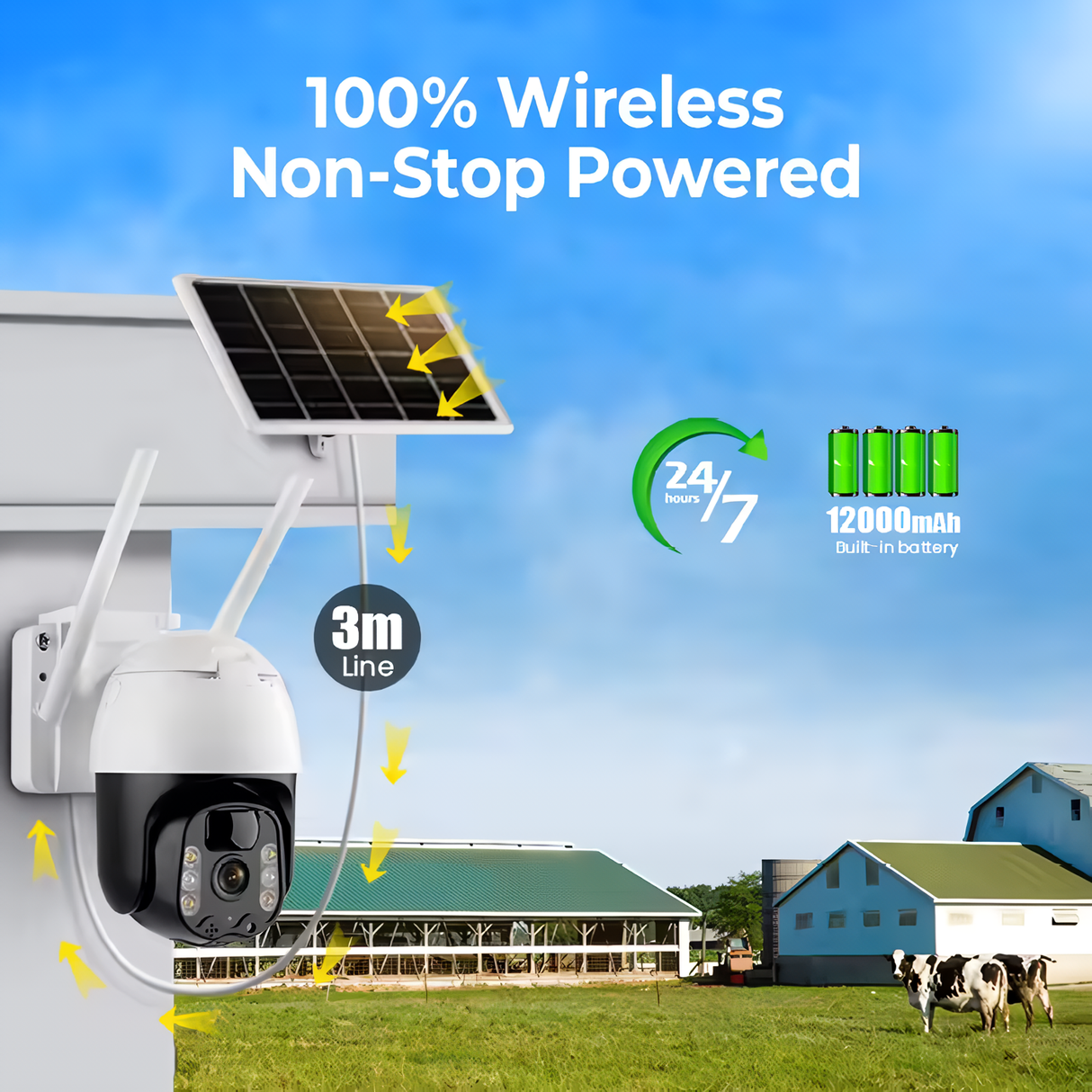 Solar powered with 1200mAh battery for SpyWfi Solar PTZ Auto Tracking Night Vision Security Camera 2K UHD WiFi