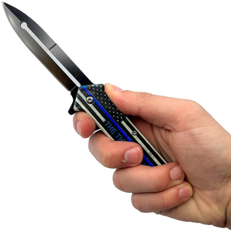 A hand holding a 3.5" Stainless Steel Spring Assisted Folding Stiletto Pocket Knife 