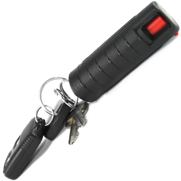 Black Streetwise 18 Hard Shell Keychain Pepper Spray with keys attached