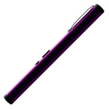 Side view of purple streetwise pain pen stun device with built-in metal belt clip