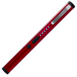 front view of a red 6" streetwise pain pen disguised stun gun with built-in belt clip and battery light indicators