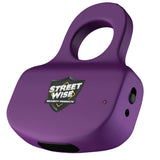 front view of dark purple streetwise sting ring rechargeable stun gun 18M with its safety switch