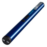 Front view of a blue streetwise pain pen 25m stun gun with blue led battery light indicators and a metal belt clip