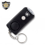 Black personal alarm with keychain on a white background, featuring Street Wise Security Products logo.