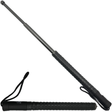 A black expandable 24" steel baton with automatic push button from the Streetwise, extended and retracted 