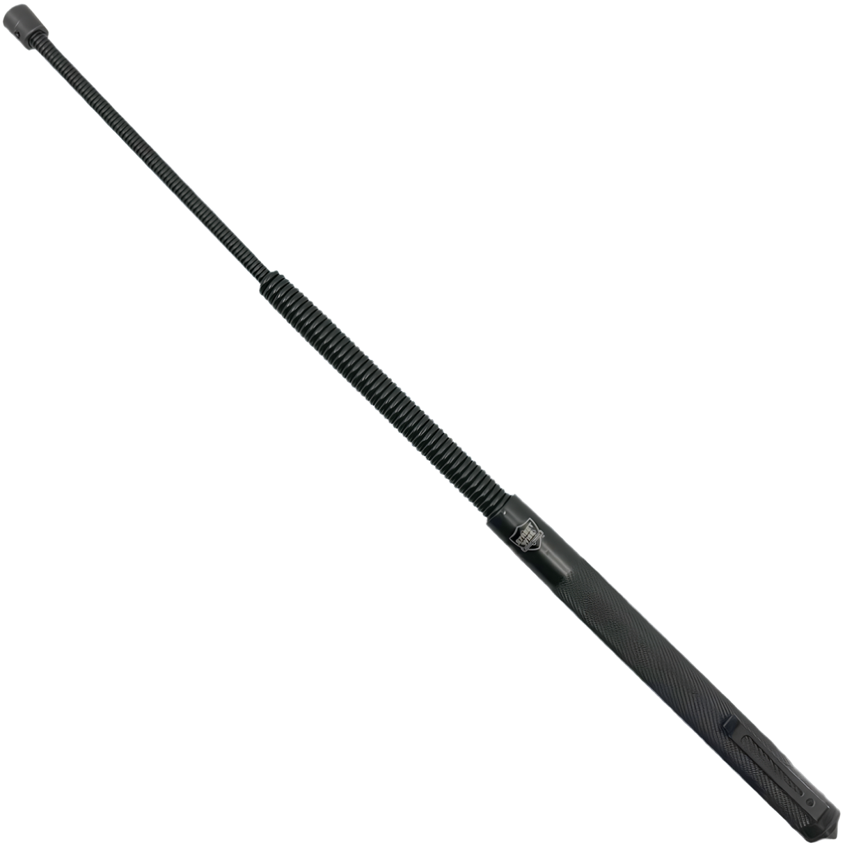 An extended black 21" Expandable Steel Spring Coil Glass Breaker Baton from Streetwise