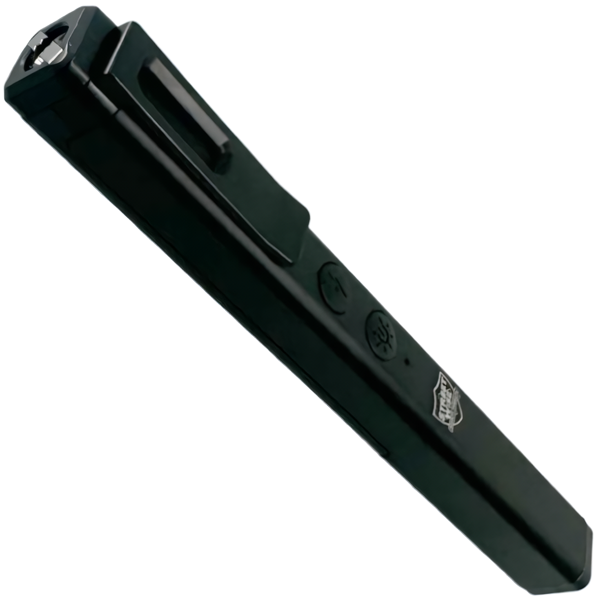 A close up view of a black rechargeable dual light stun gun from Streetwise