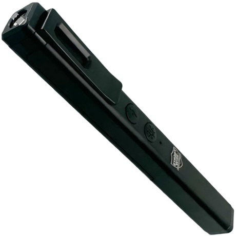 A close up view of a black rechargeable dual light stun gun from Streetwise