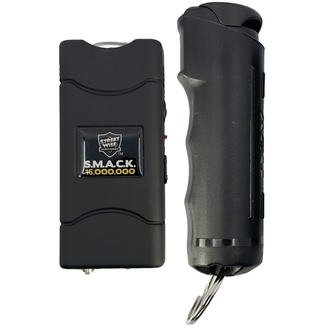 Streetwise Keychain Pepper Gel & Stun Gun Bundle Pack - Streetwise™ Police Strength Sticky Gel Pepper Spray Keychain 1/2 oz. & Streetwise™ S.M.A.C.K. Keychain Stun Gun 16M in black color