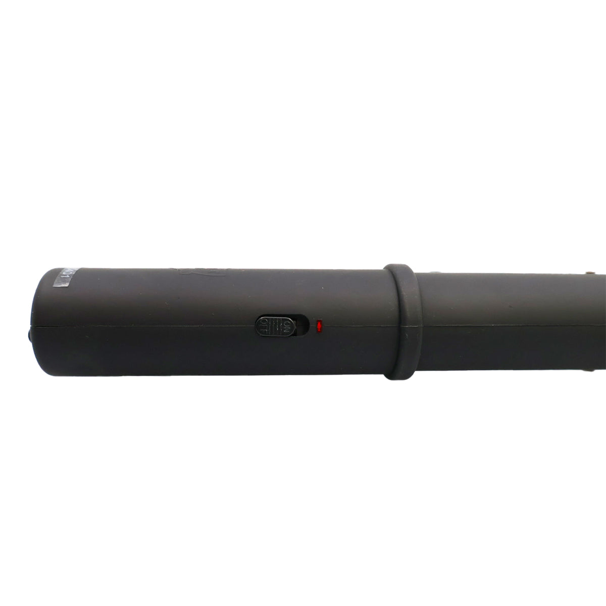 A close up view of the handle and its switch button of Streetwise Mini Lightning Rod 10" Stun Gun Baton 7M