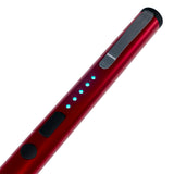 Close up view of a Streetwise Pain Pen 6" Rechargeable Stun Gun 25M highlighting its metal clip and battery indicator lights