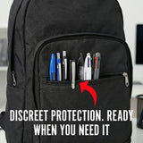 Streetwise Pain Pen disguised with real pens in a black backpack. 