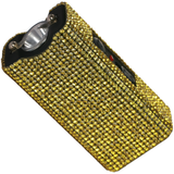 A mini rechargeable LED stun gun from Streetwise, encased in a gold rhinestone covering