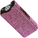 A mini keychain rechargeable LED stun gun from Streetwise, encased in a pink rhinestone covering