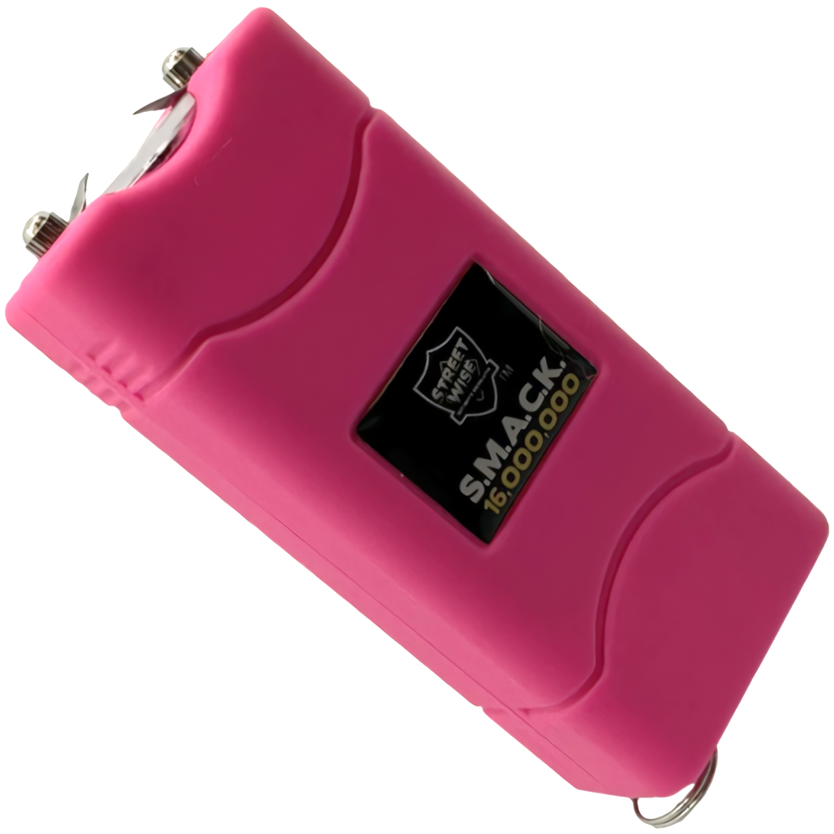 Front view of Streetwise Hot Pink S.M.A.C.K. Keychain Stun Gun 16M