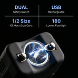 Infographic of Streetwise S.M.A.C.K. Keychain Stun Gun with arc spark between contact probes and promotional text