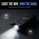 Graphic features Streetwise Stun gun with flashlight on a dark background, with text 'Light the Way. Own the Dark.'