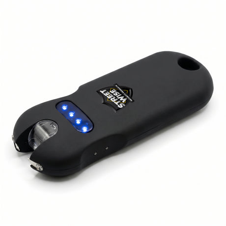 Black streetwise keychain stun gun on white background