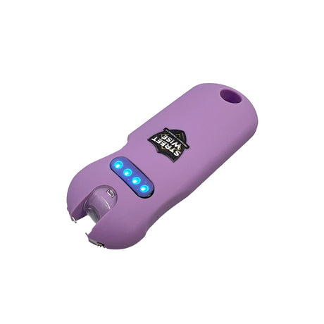 Purple Streetwise Smart Body Activated Stun Gun with an indicator light on.