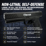 an infographic of the streetwise the heat pepper ball launcher gun, showcasing its advantages and features.