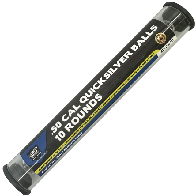 a tube packaging  of the Streetwise The Heat Self-Defense Quicksilver Metal Ball Rounds 10ct