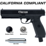 a showcase of the complete Streetwise The Heat Self-Defense Rubber Ball Launcher Gun Bundle and its California Compliant title.