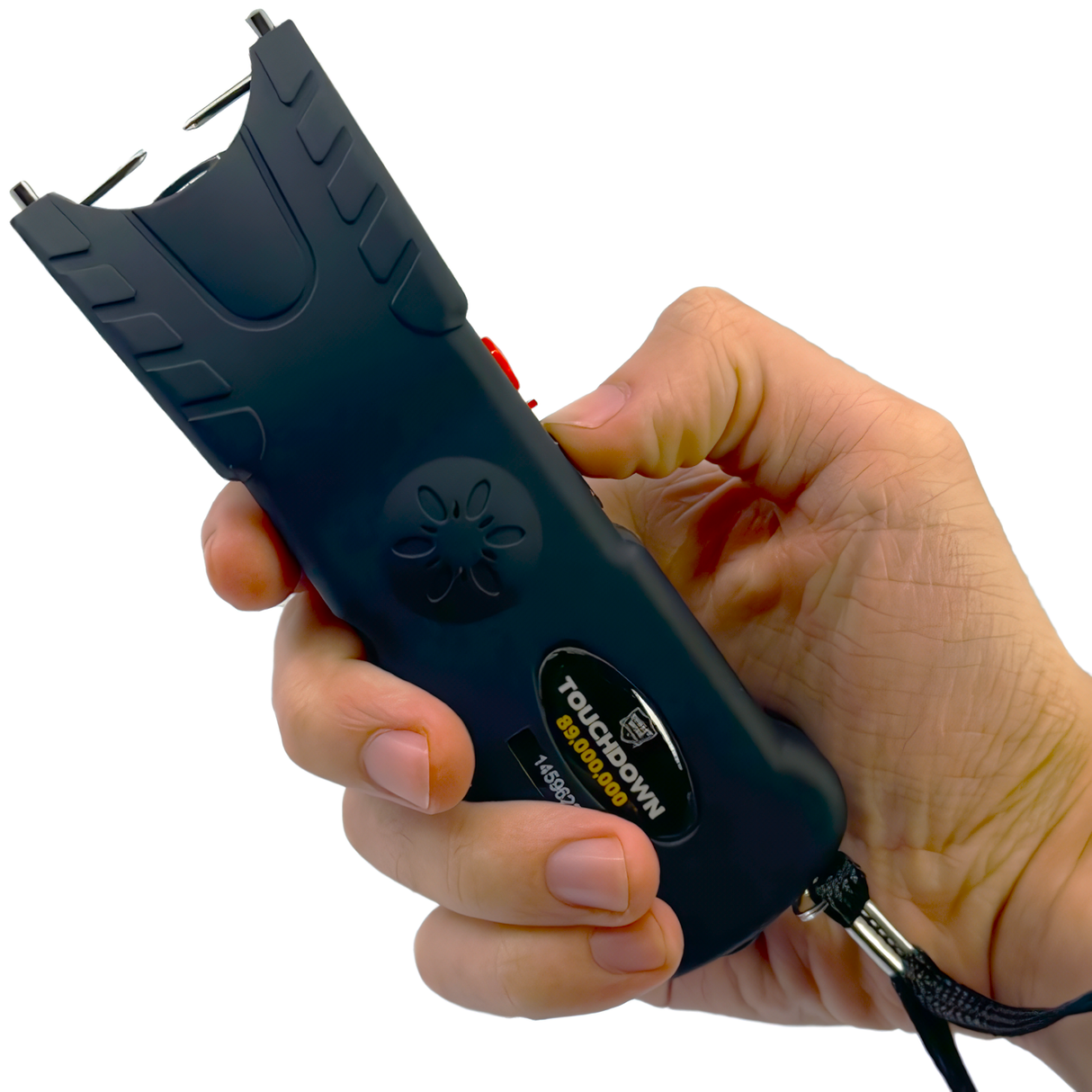 Streetwise Touchdown Rechargeable LED Stun Gun held in hand