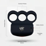 a photo of the Streetwise Triple Sting Ring Rechargeable Stun Gun 28M, showcasing the product's features.