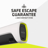 a graphic of TASER Bolt 2 Self-Defense Compact Reloadable Shooting Stun Gun, showcasing its guaranteed safe escape once the product is used