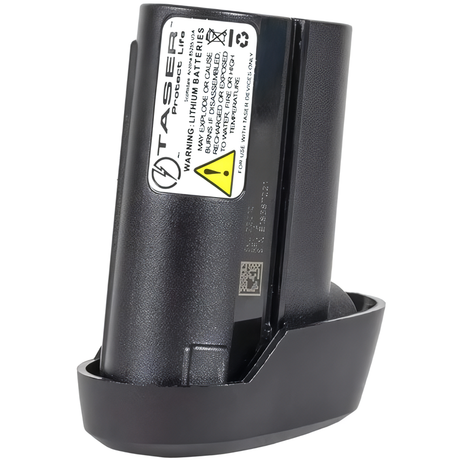 TASER X-Series Performance Power battery pack in its plastic base angle view