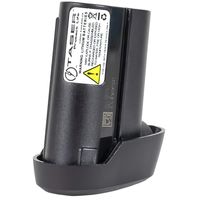 TASER X-Series Performance Power battery pack in its plastic base angle view