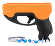 an orange and black Umarex Prepared 2 Protect HDP 50 Compact Gen 2 Self-Defense Pepper Ball Gun with its pellets