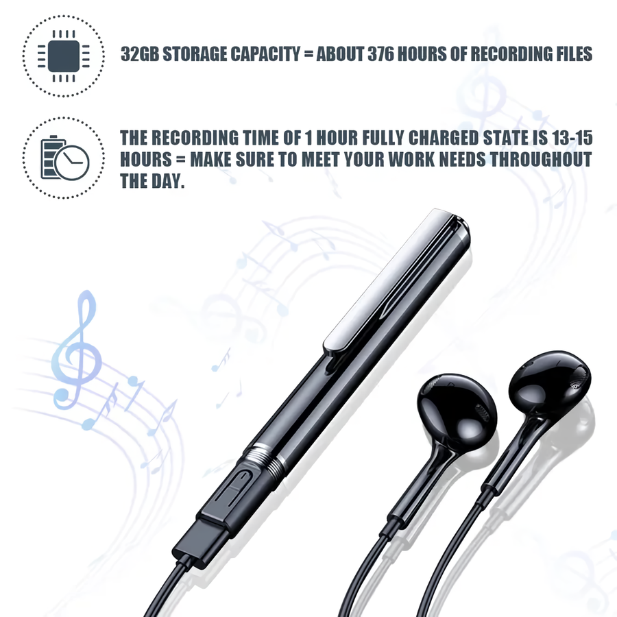 SpyWfi™ Voice Activated Rechargeable Hidden Audio Recorder Pen 32GB