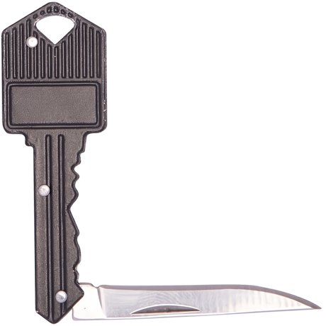 an unfolded version of the black WeaponTek Fake House Key Concealed EDC Folding Pocket Knife