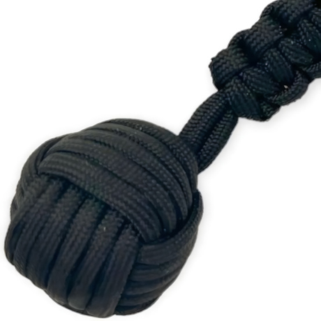 a closeup view of the WeaponTek SAP Monkey Fist Self-Defense Keychain Weapon's ball knot