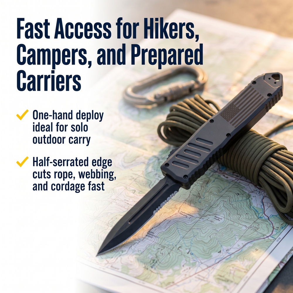 armed-force-tactical-automatic-otf-half-serrated-dagger-knife-4-grey Fast Access for Hikers, Campers, and Prepared Carriers