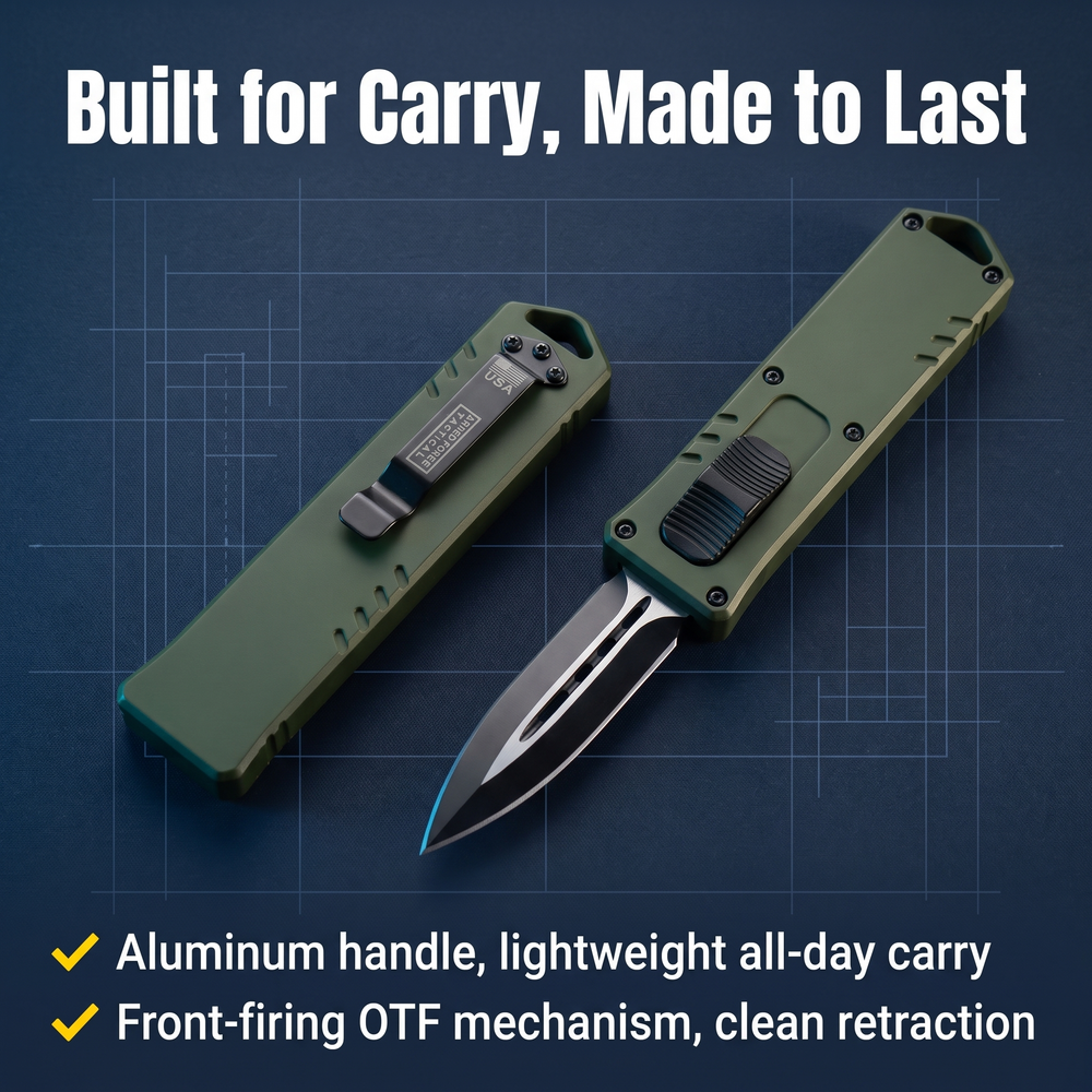 armed-force-tactical-mini-automatic-otf-dagger-pocket-knife-3-green Built for Carry, Made to Last