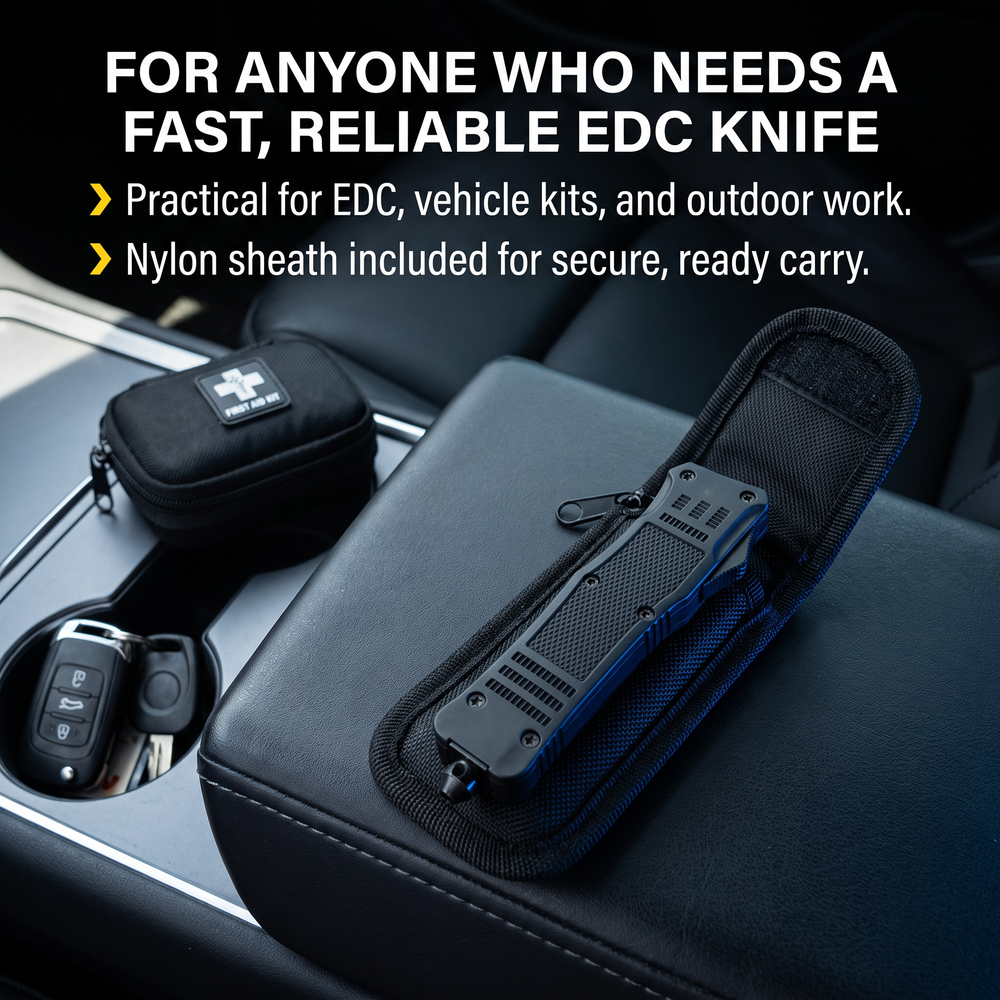 automatic-otf-steel-knife-3-75-w-glass-breaker-molle-sheath For Anyone Who Needs a Fast, Reliable EDC Knife