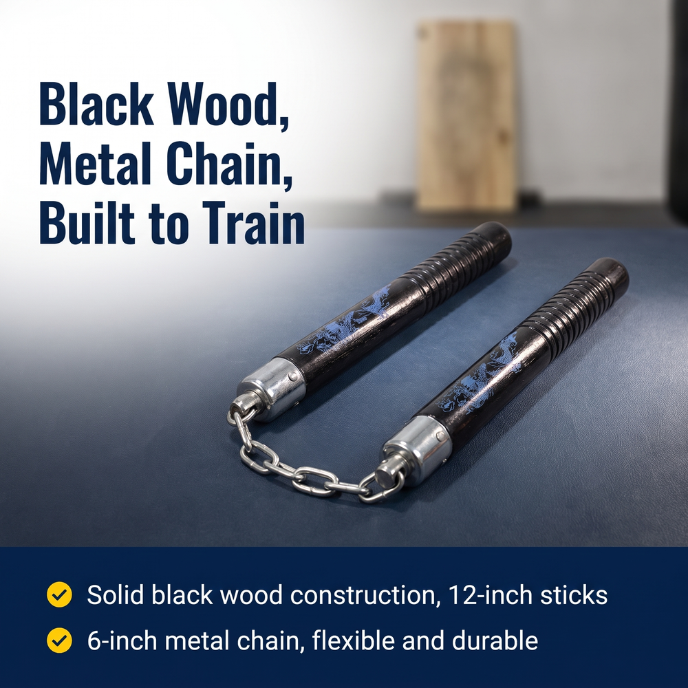 black-wood-self-defense-nunchucks-with-blue-dragon-design-12 Black Wood, Metal Chain, Built to Train