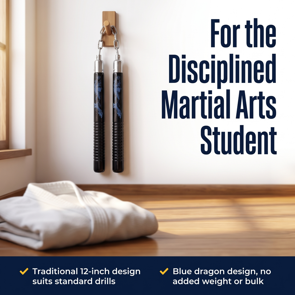 black-wood-self-defense-nunchucks-with-blue-dragon-design-12 For the Disciplined Martial Arts Student