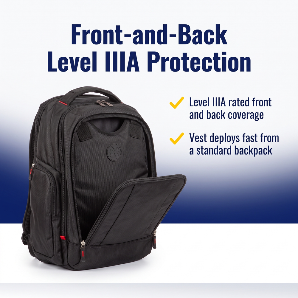 bodyguard-switchblade-iiia-bulletproof-backpack-vest-black Front-and-Back Level IIIA Protection