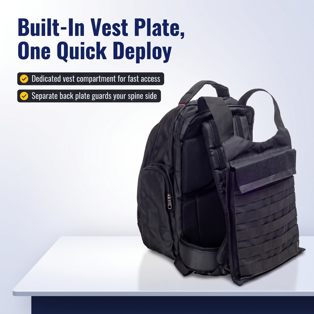 bodyguard-switchblade-iiia-bulletproof-backpack-vest-black Built-In Vest Plate, One Quick Deploy