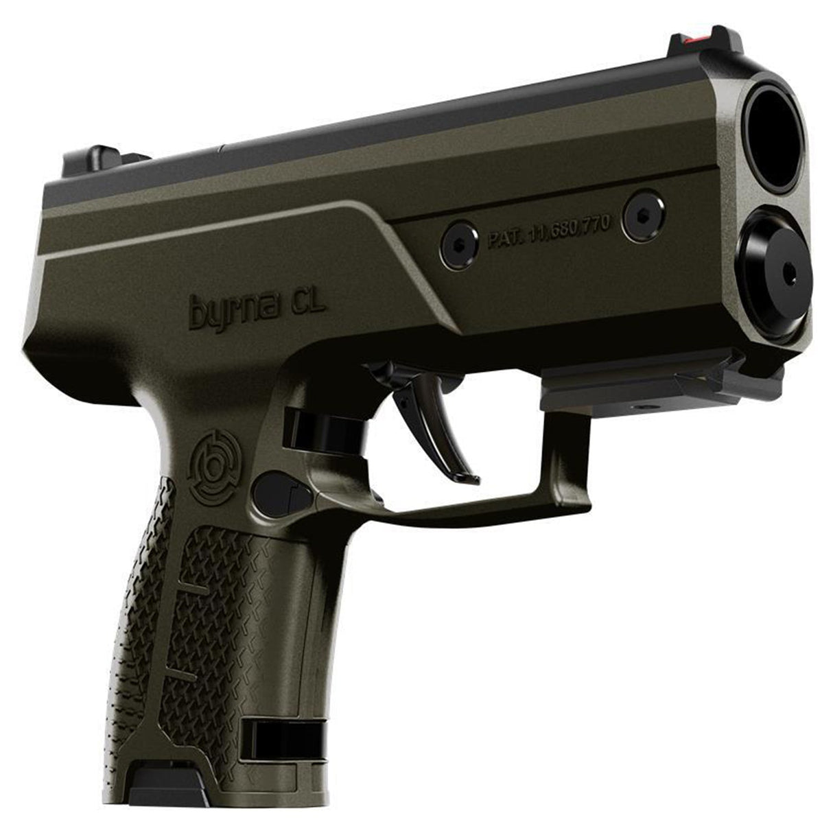 Byrna CL green self-defense launcher shooting non-lethal projectiles