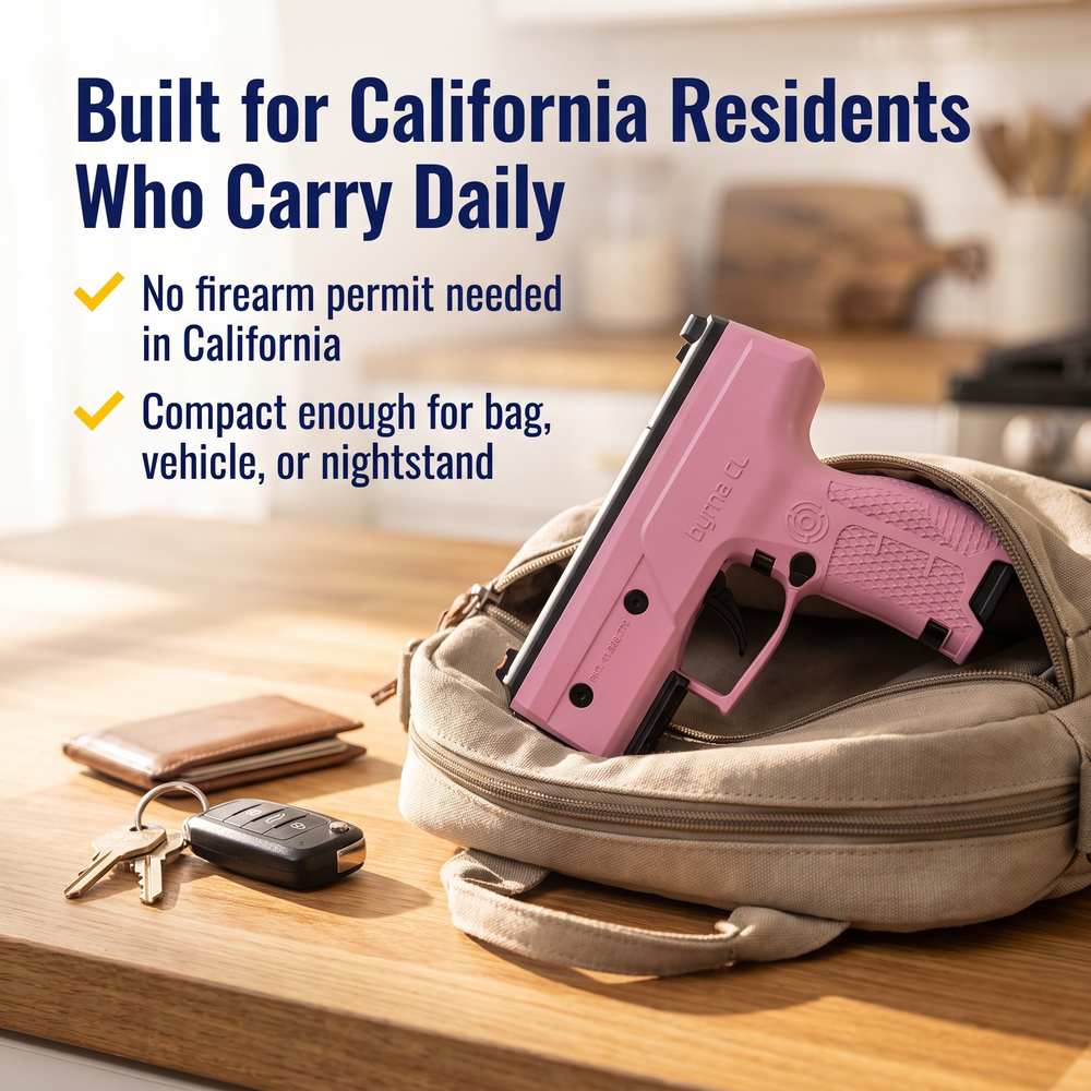 byrna®-cl-kinetic-non-lethal-ca-legal-projectile-gun-bundle-pink Built for California Residents Who Carry Daily