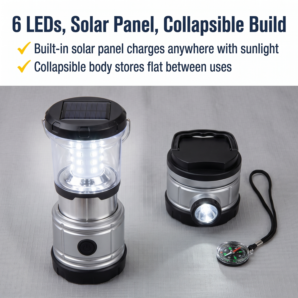 copy-of-rothco®-pop-up-solar-powered-lantern-usb-charger 6 LEDs, Solar Panel, Collapsible Build