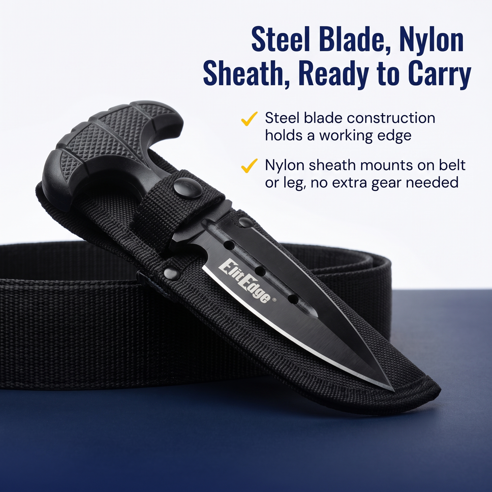 elitedge®-steel-push-dagger-knife-3-black-w-nylon-sheath Steel Blade, Nylon Sheath, Ready to Carry