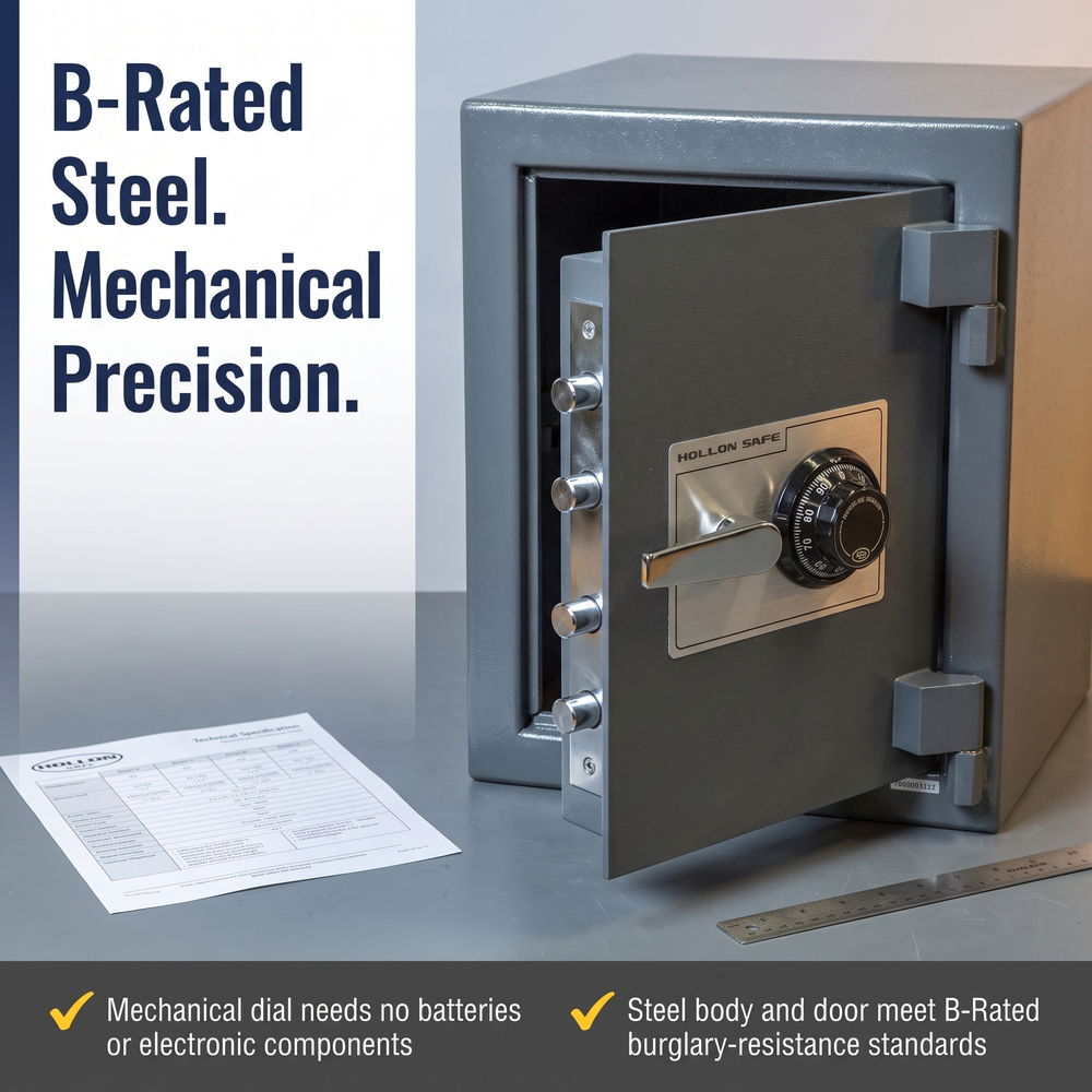 hollon-2015c-b-rated-combination-dial-lock-cash-safe B-Rated Steel. Mechanical Precision.