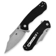 Two views of a Klaken folding pocket knife with a black textured handle and a silver stainless steel blade, shown on a plain white background.