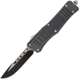 An open black 3.25" Armed Force Tactical Automatic OTF Pocket Knife w/ Molle Holster
